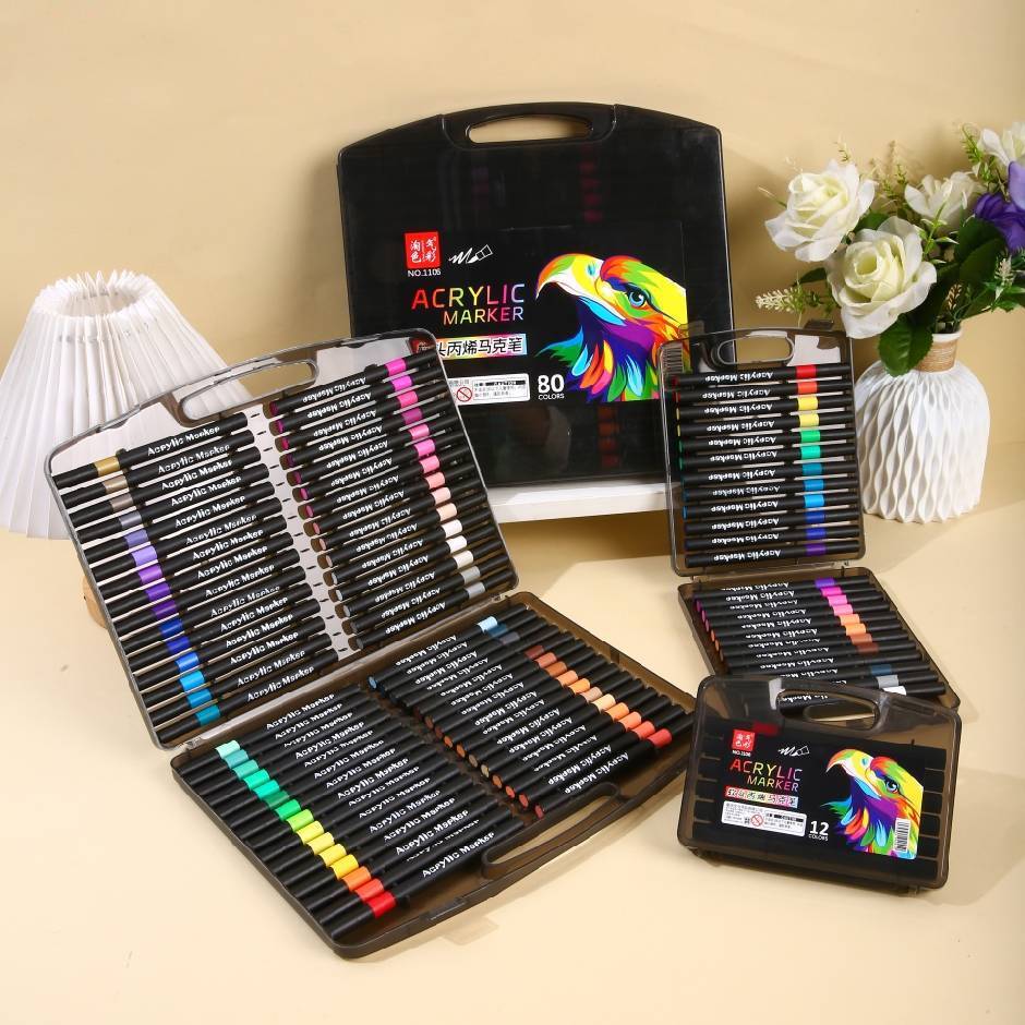 New Soft-Tip Black Box Acrylic Marker Quick-Drying Color Opaque Paper Kidsren's DIY Graffiti Art Painting Color Pen