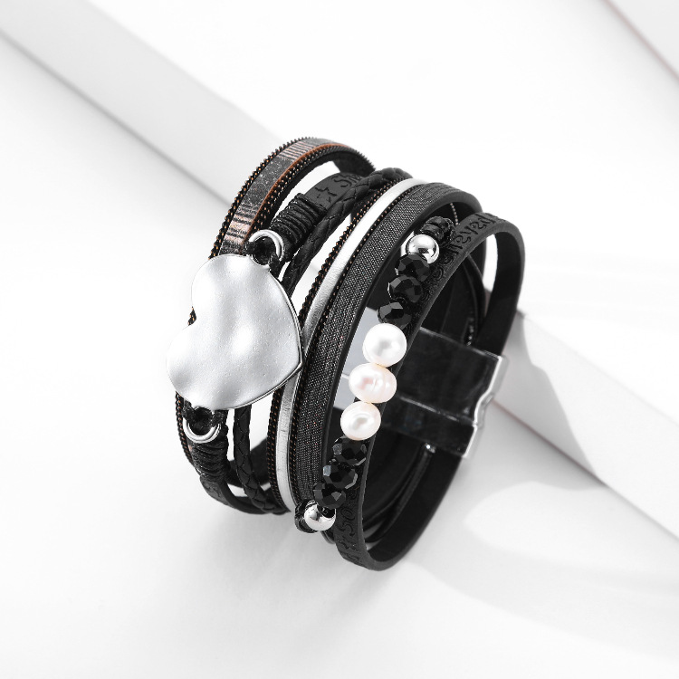 Fashion Multi-layer Heart-shape Pearl Leather Bracelet display picture 4