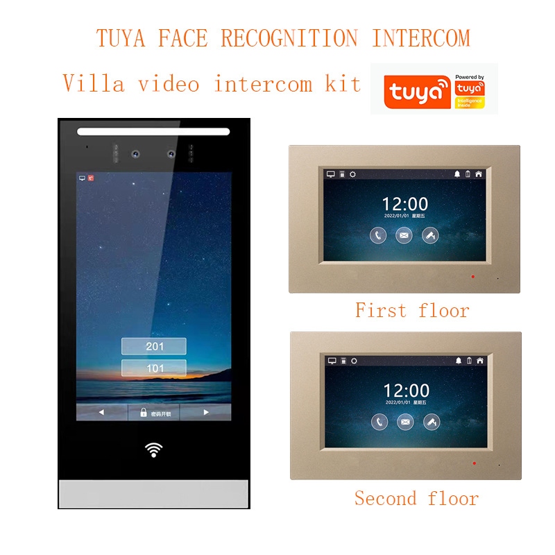 H8+P7006PD涂鸦智能一拖二可视对讲套装别墅公寓楼宇视频呼叫开锁