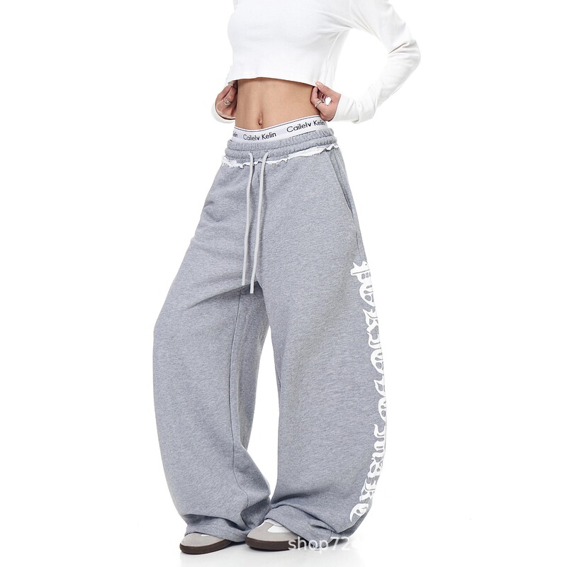 Amazon-Style Retro Gothic Letter Print Scimitar Sweatpants for Men and Women Hip-Hop Sports Loose Casual Wide-Leg Pants