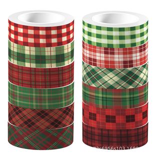 ZH024 Plaid Christmas Original Color Transparent Roll Self-adhesive Washi Tape DIY Handbook Material Pack