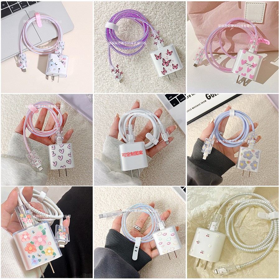 Aplicable para Apple 20w cargador cubierta de carga cabeza de carga Eurocopper TPU cable de datos picador de alambre impreso láser envuelto