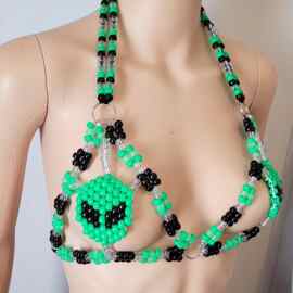 欧美动画人物串珠身体链 绿色比基尼文胸链 表演配饰n女bead tops