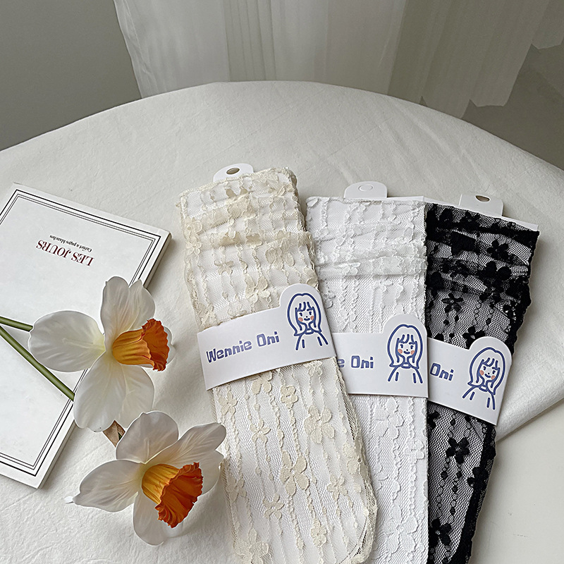 Lace stockings for girls, summer and spring thin Lolita JK socks, match with small leather shoes, white floral long socks, Zhuji wholesale