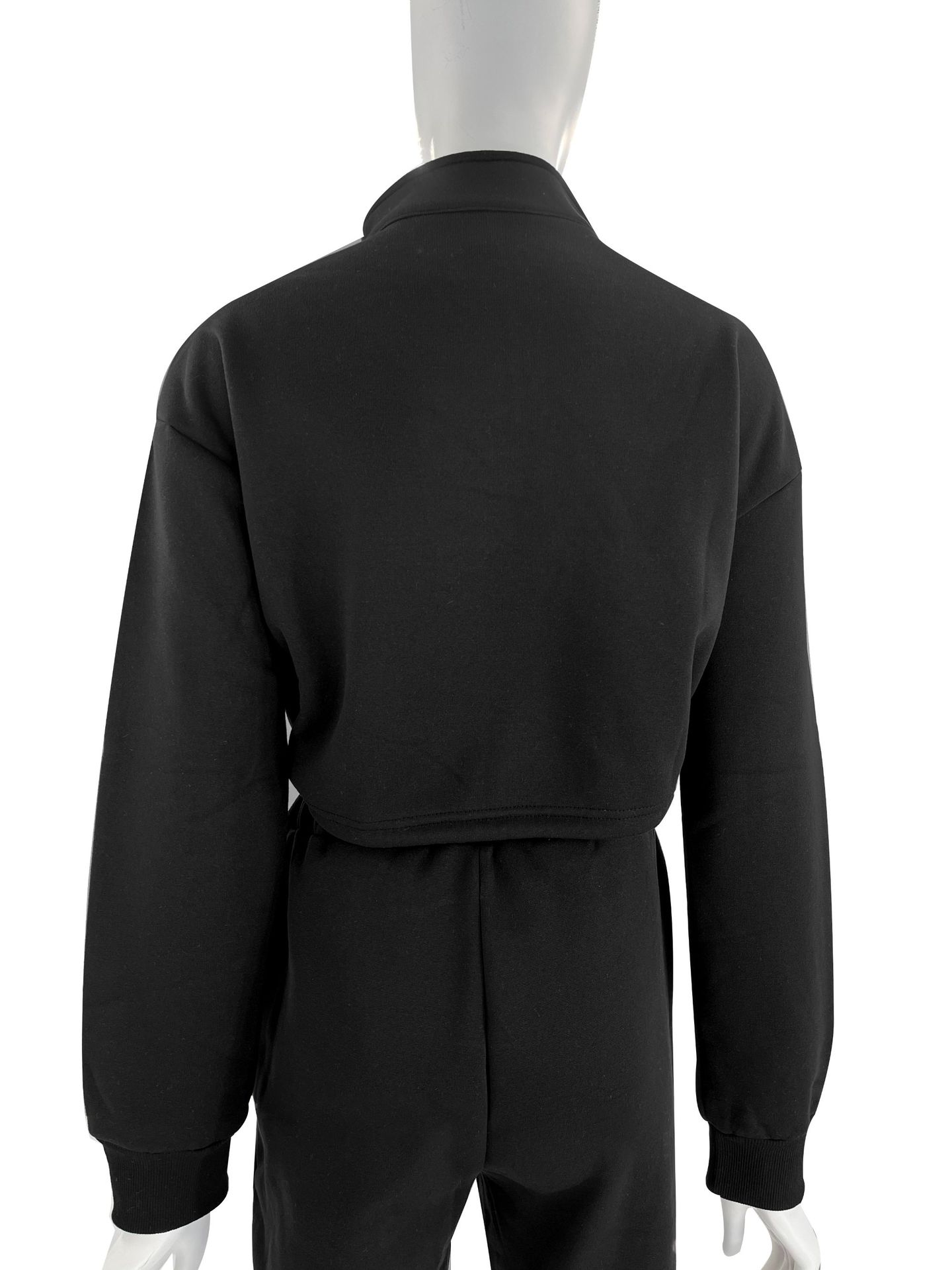 Women's Clothing 2024 autumn and winter solid color stand up collar zipper drawstring navel baring plus velvet sweatshirt casual sweatpants suit_voghion.com