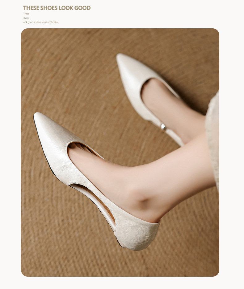 Sandal nữ da cừu mũi nhọn gót thấp hở mũi kiểu Hàn Quốc — đen chi tiết 11