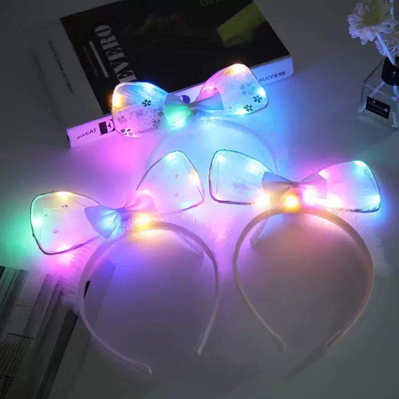 发光超大蝴蝶结发箍女法式个性网红布艺网纱夸张拍照写真闪光头箍