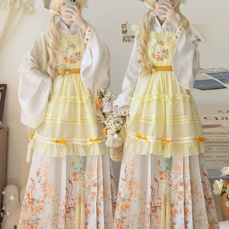Хань-Ян эклектичная камелия Дайюэ оригинальный Hanfu Ming-стиль перекрещенный воротник пиба рукава лошадиное лицо вышитая на overskirt Лолита повседневная