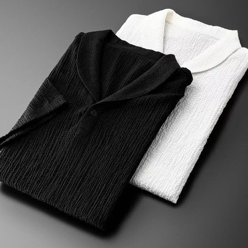 Men's Ethnic Style Ice Silk Thin Short Sleeve T-Shirt Casual Plus Size Loose Top Mid Sleeve Set Summer Sports Two Piece_viptrois.com
