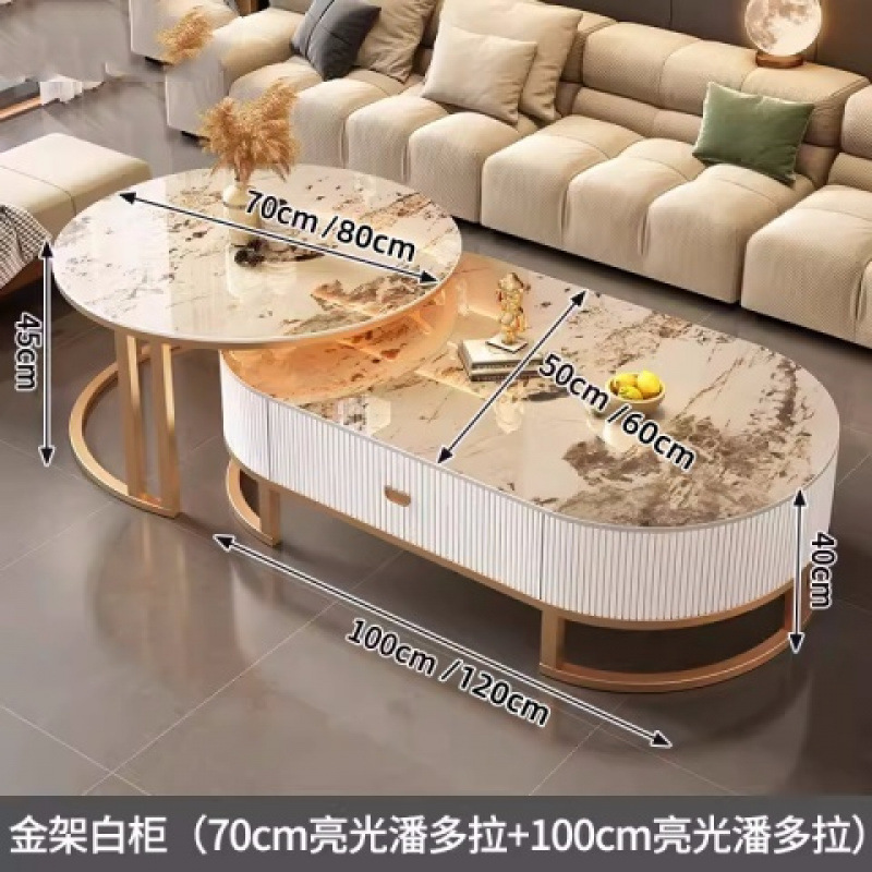 Mesa de té de tabla de roca, sala de estar doméstica de lujo ligero y moderno 2025, nueva combinación de mesa de té ovalada simple de tipo pequeño