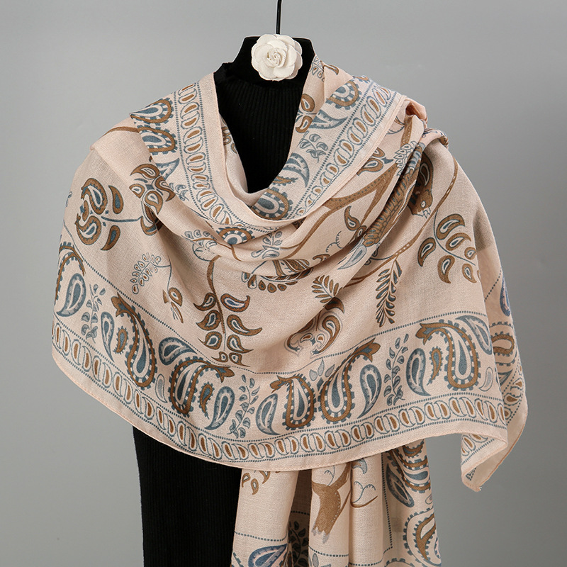 Women's IG Style Retro Printing Cotton And Linen Printing Scarf display picture 2