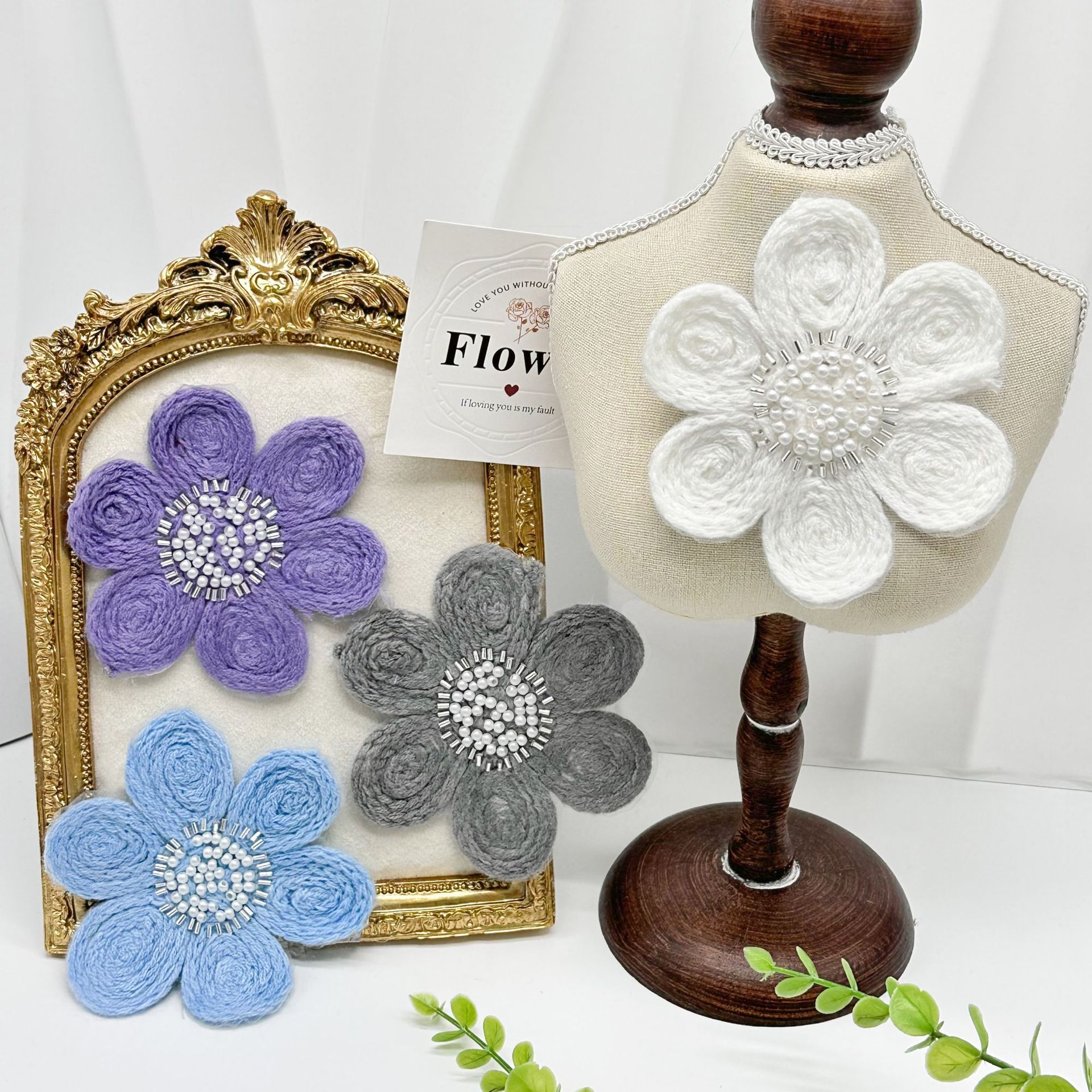 Ventas calientes de gancho tridimensional seis pétalos accesorios de flores de punto sombrero bolsas suéter de viento ropa accesorios de decoración flores