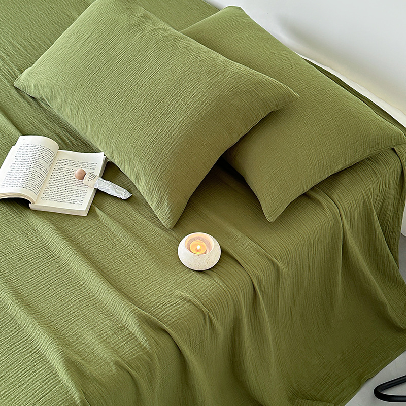 Category a Maternal and Infant Grade Soft Double-Layer Wrinkled Gauze Bed Sheets Single Piece Pure Color Pure Cotton Infant Blanket Cross-Border