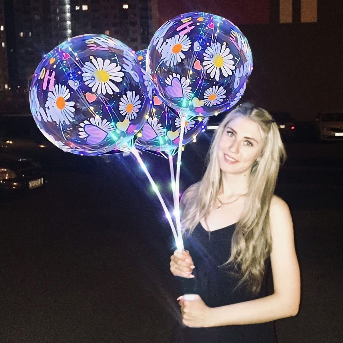 Red de red transparente estampado luminoso de 20 pulgadas bola de onda mercado nocturno puesto callejero globo decoración de cumpleaños accesorios