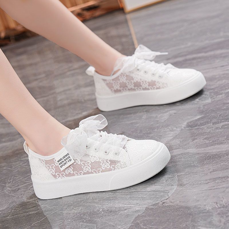 Breathable White Shoes for Women, 2026 New Summer Mesh Shoes, Popular Versatile Thick-Soled Lace Thin Casual Sneakers