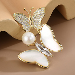 Korean Mother-of-pearl Butterfly Brooch Silk Tie Pin Western Costume Accessory Flower Dress Pin Fashion Trendy Coat Decoration