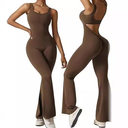 Europa y América transfronteriza sin mangas de las mujeres acampanado mono sexy backless chaleco apretado cadera levantamiento yoga mono