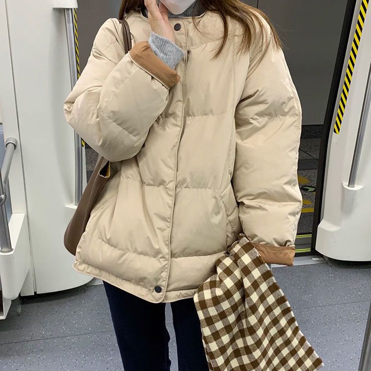 加厚白鸭绒棒球羽绒服女短款新款韩版冬季矮小个子面包服外套