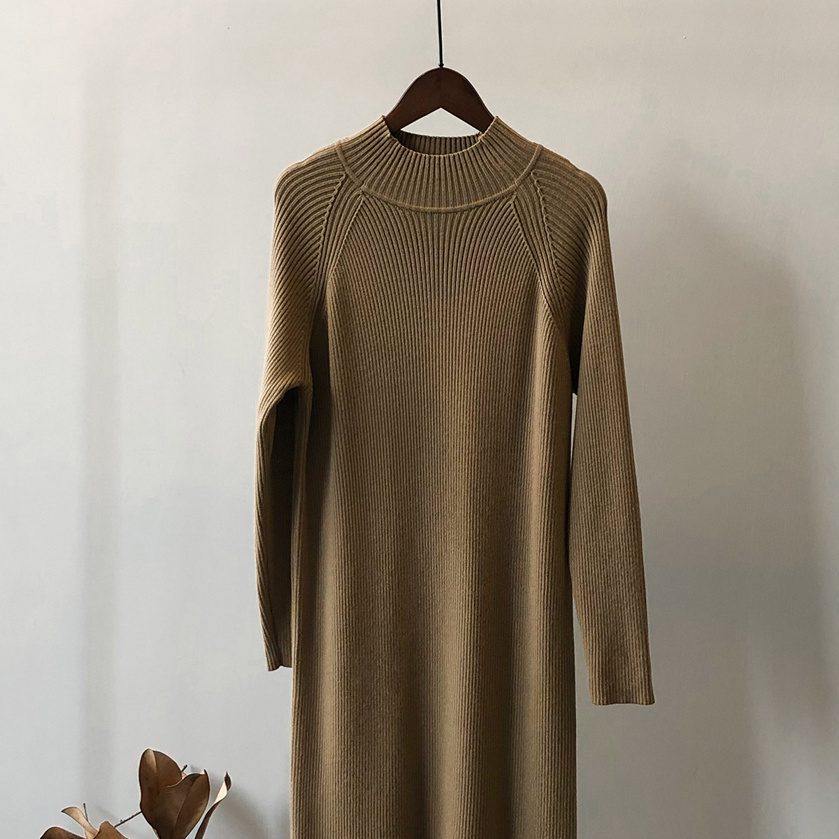 Knitted Dress Women Winter Half Turtleneck Bottoming Sweater Mid Length Overknee Dress