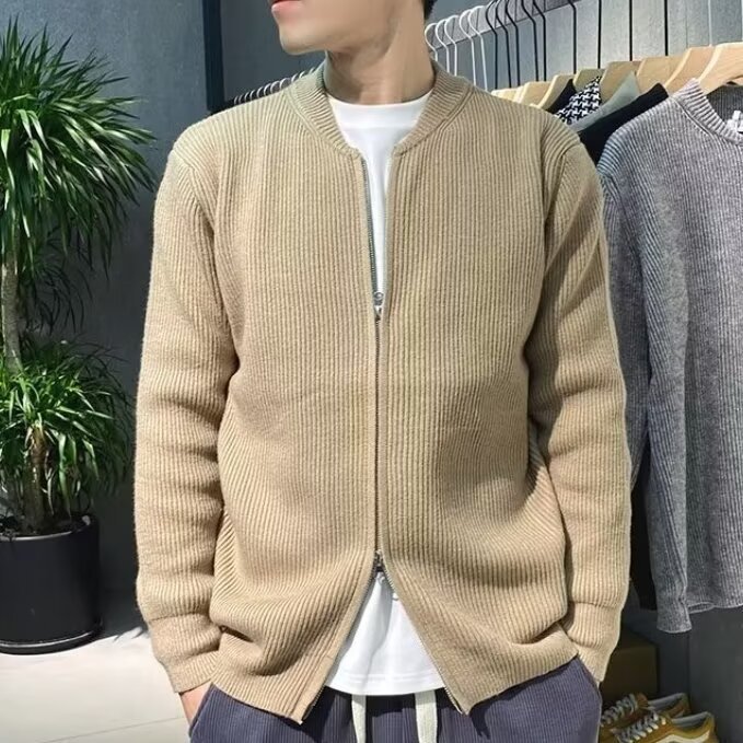 秋冬新款毛衣针织衫外套男开衫夹克保暖修身商务纯色跨境外贸批发|undefined