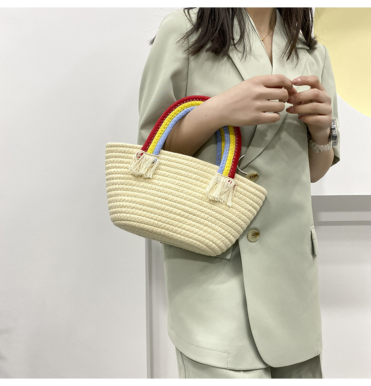 Cute rainbow hand-held small bag for women, new fashionable, casual and trendy women's bag, straw woven bag, beach vacation bag undefined