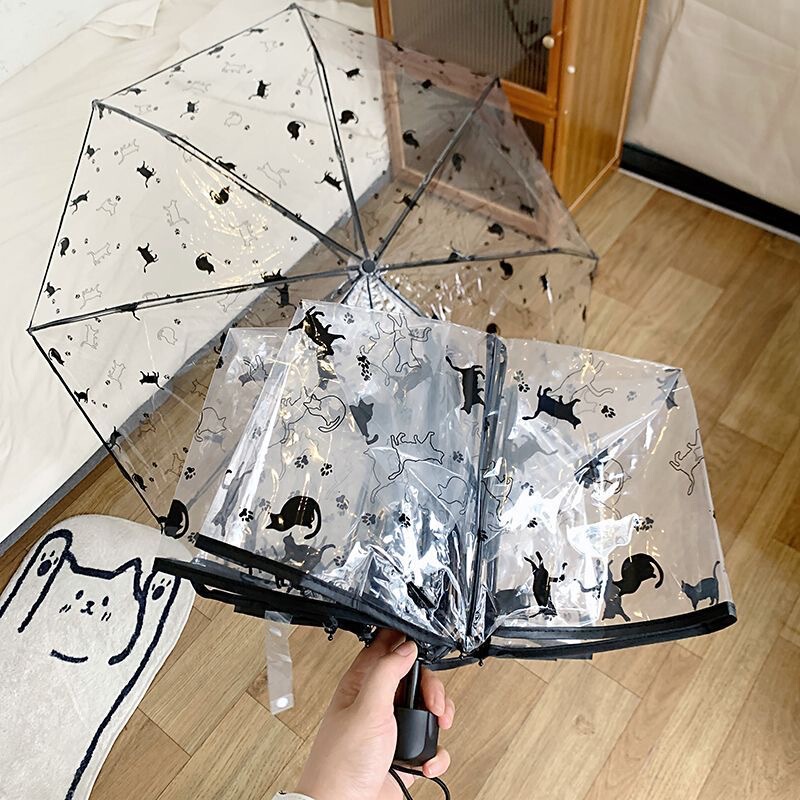High-Looking and Cute Cat Transparent Umbrella High-Looking Fully Automatic Cute Fresh and Durable Folding Short-Handled Umbrella High-Looking and Cute Cat Transparent Umbrella High-Looking Fully Automatic Cute Fresh and Durable Folding Short-Handled Umbrella