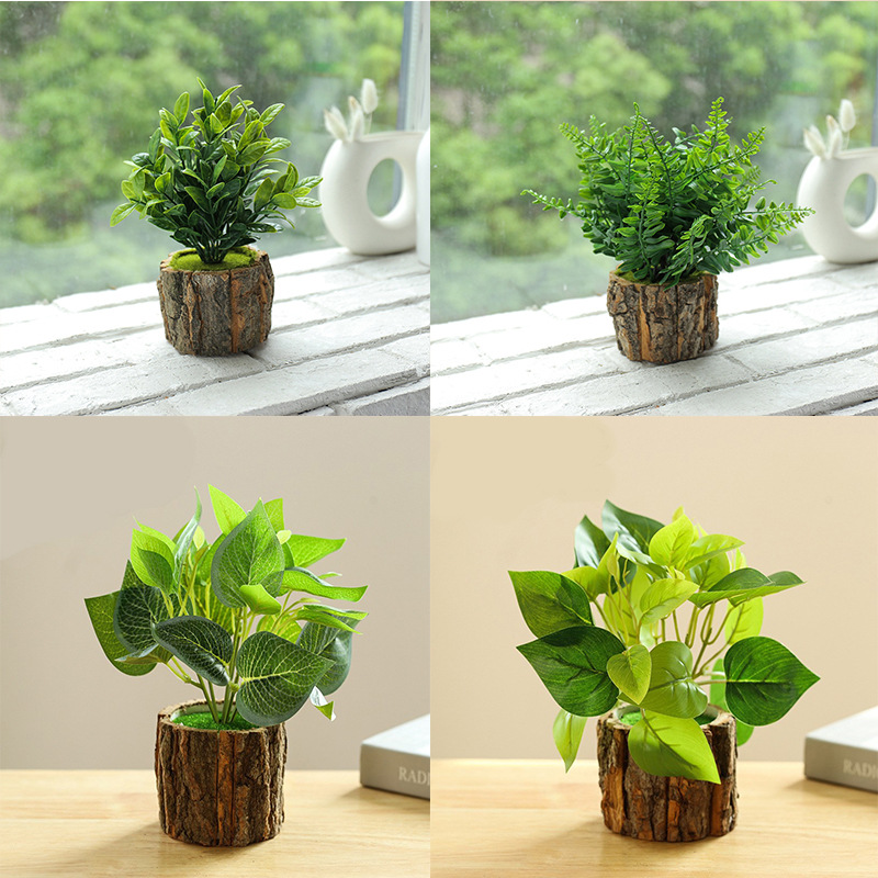 Set de plantas verdes en maceta de 4 piezas Y☆