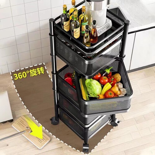 Kitchen rotating rack floor-standing multi-layer home living room snack storage rack fruit and vegetable multi-functional trolley shelf