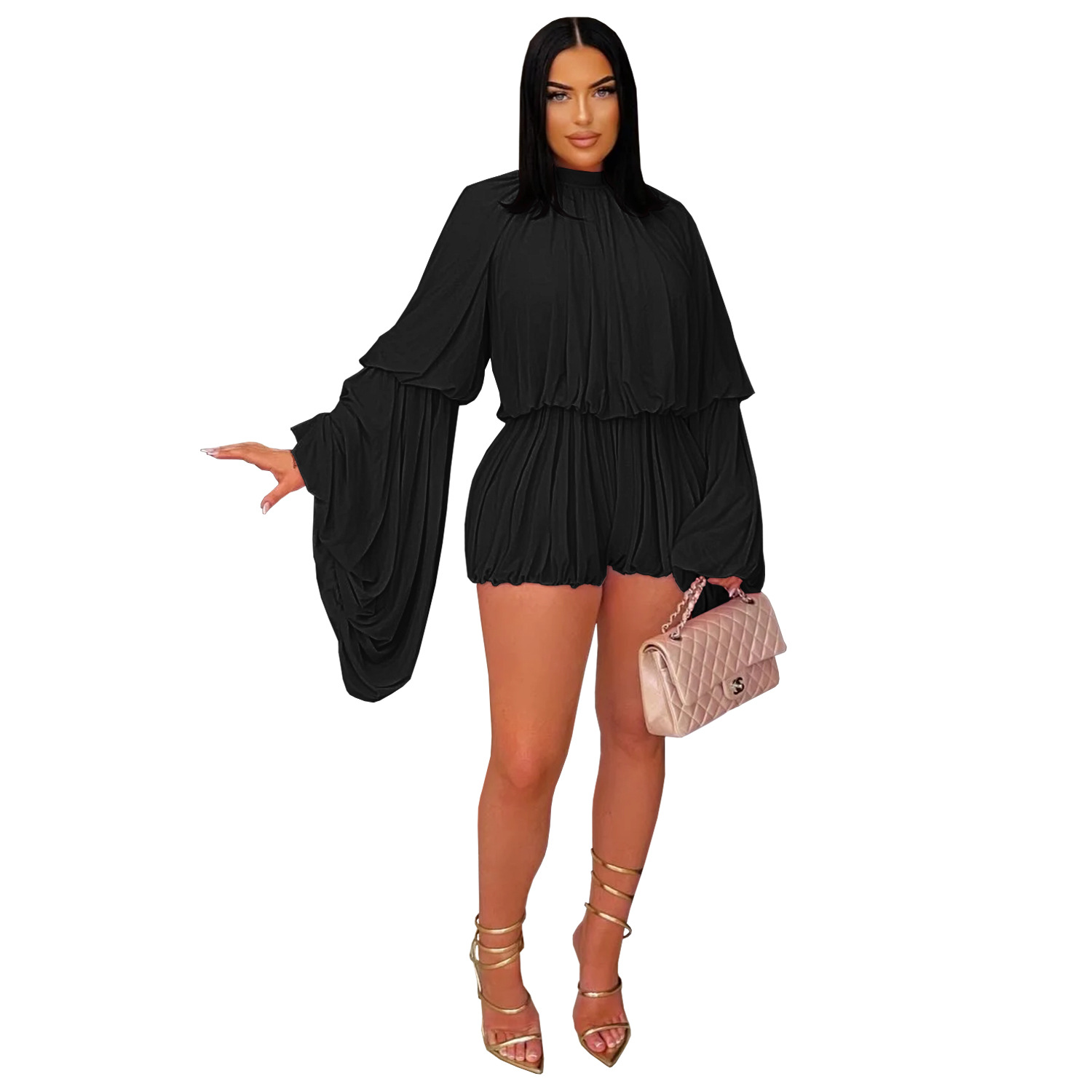 C7432 Mono corto plisado de color sólido, estilo casual, moda europea y americana para mujer, novedad en AliExpress y Amazon