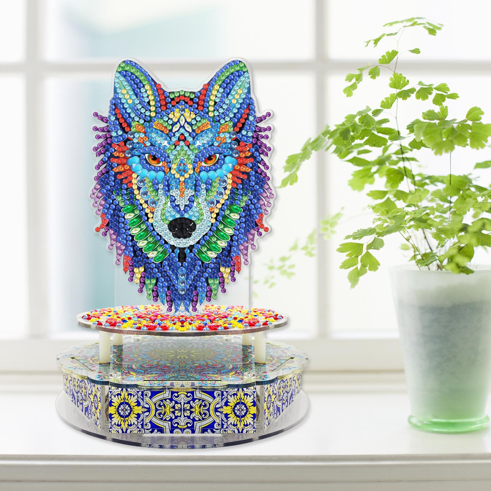 Pintura de diamantes adornos de dormitorio hechos a mano DIY punto taladro de forma especial taladro de música iluminación giratoria adornos al por mayor