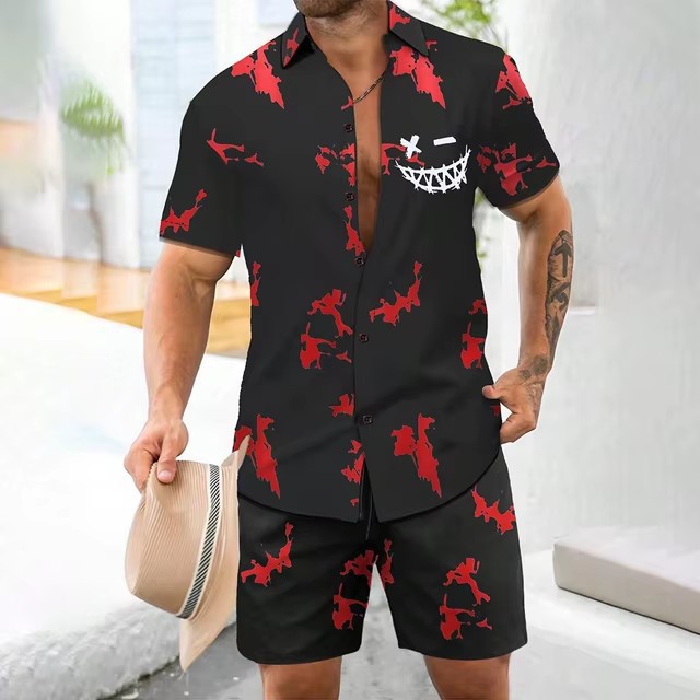 Moda 3D impresión digital spot comercio exterior Xiyin venta caliente verano hawaiano vacaciones camisa pantalones cortos traje de 2 piezas
