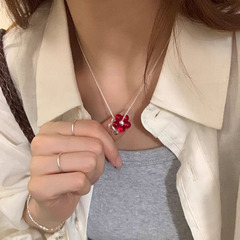 甜美风小红花吊坠链条项链设计感韩系高级感通勤百搭女锁骨链颈链