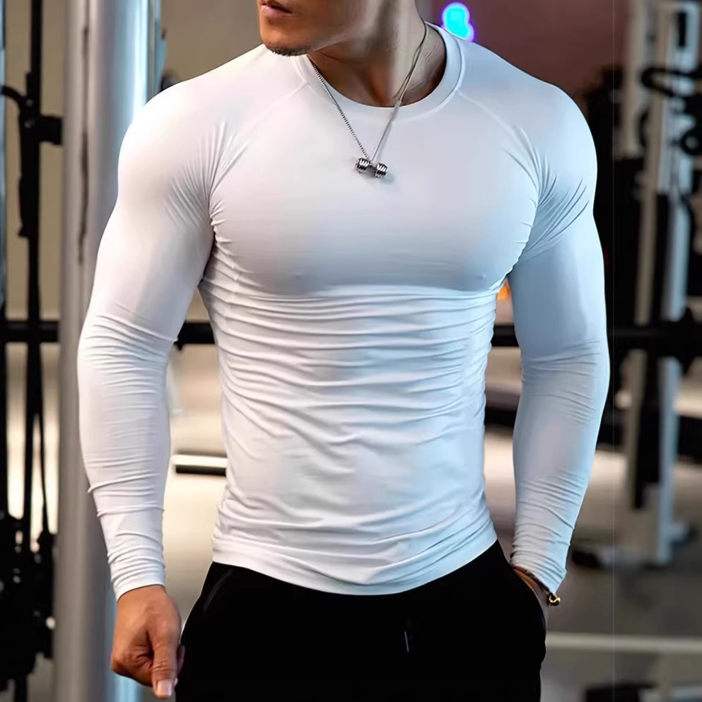 Men's Clothing Quick Drying Long Sleeve T-Shirt Stretchy Tight Fitting Fitness Cycling Top_voghion.com