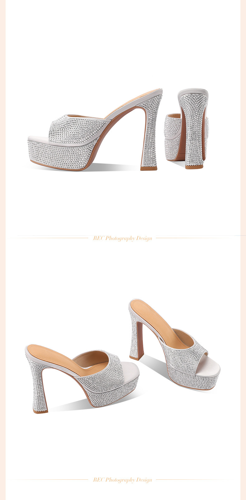 Sandal cao gót nữ đính đá platform quai một dây gót dày — đen chi tiết 7