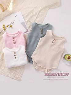 Baby Jumbo Summer Thin Cotton Gauze for Boys and Girls Baby Sleeveless Bag Fat Clothes Pajamas Baby Triangle Climbing Clothes