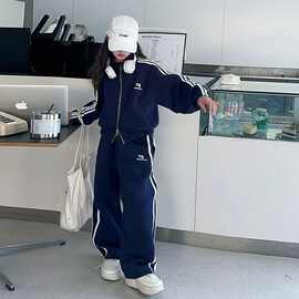 女童春秋阔腿裤套装中大童春秋新款宽松运动风休闲拉链外套两件套