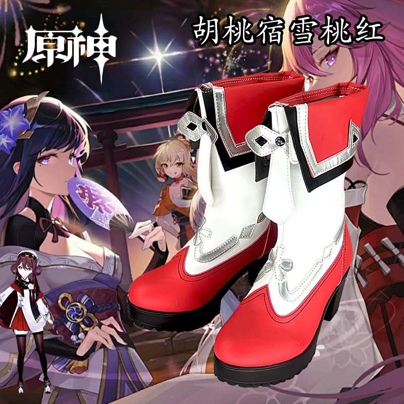 Genshin Impact Hu Tao Snow Peach Обувь для косплея для девочек Loli Anime Comic Con Game Performance Shoes.
