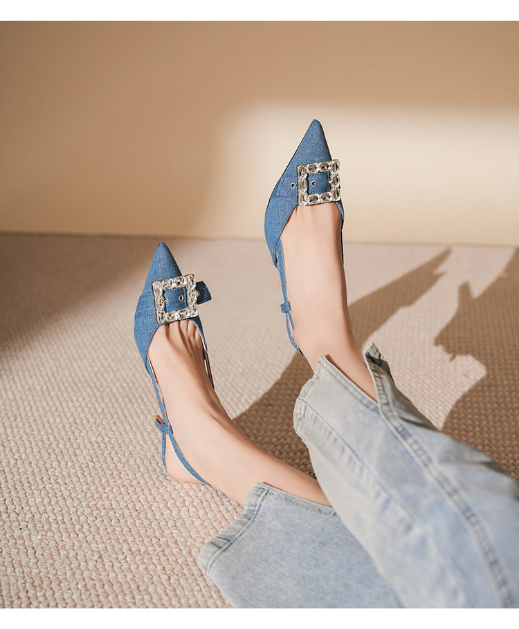 7755-3 Denim Blue Style Bag Open Toe Backless Sandals Thin Heel High Heels Elegant Commuting Professional_voghion.com