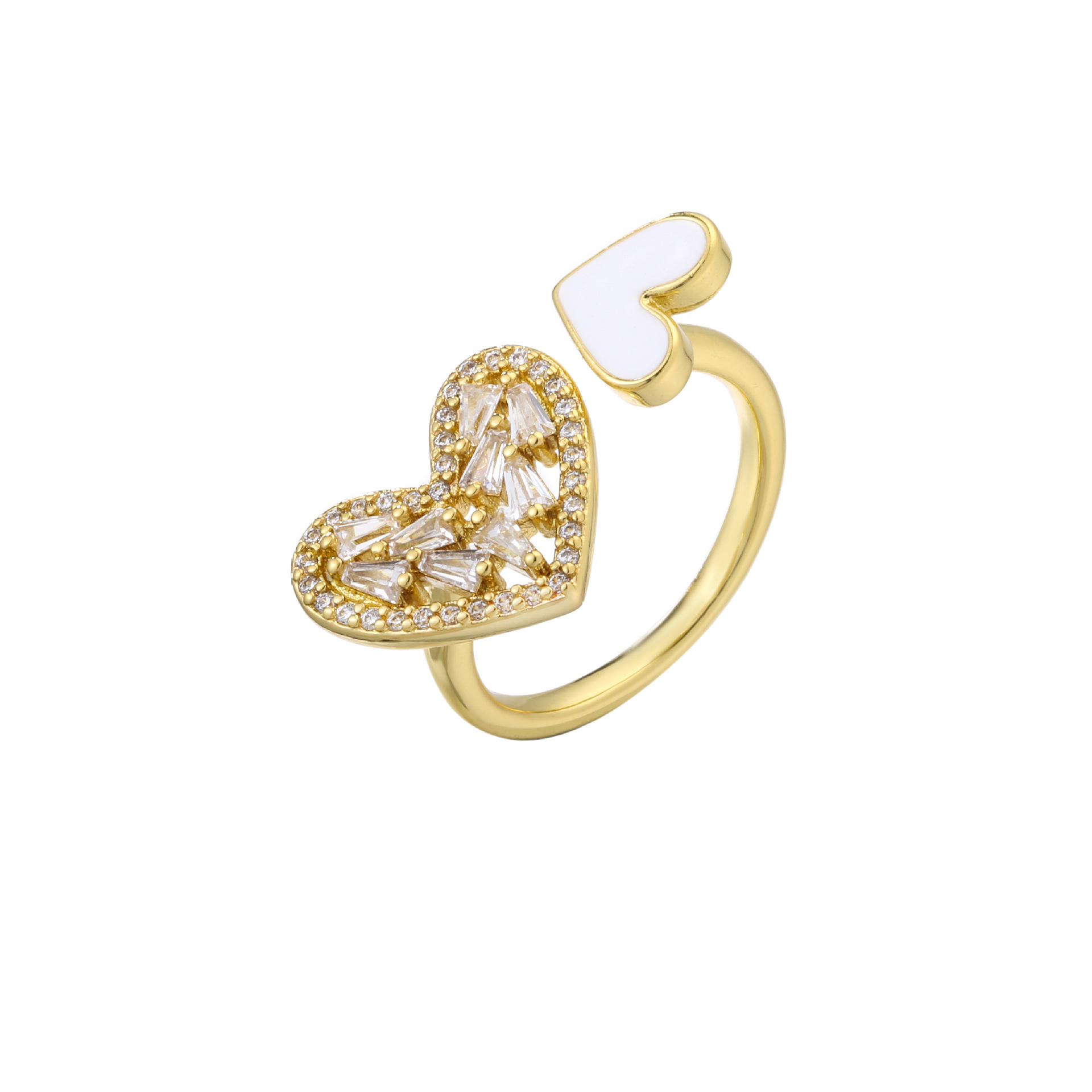 Drop Oil Nectarine Heart Open Ring Microinlaid Zircon Love Heart Adjustable Jewelry Ringpicture4