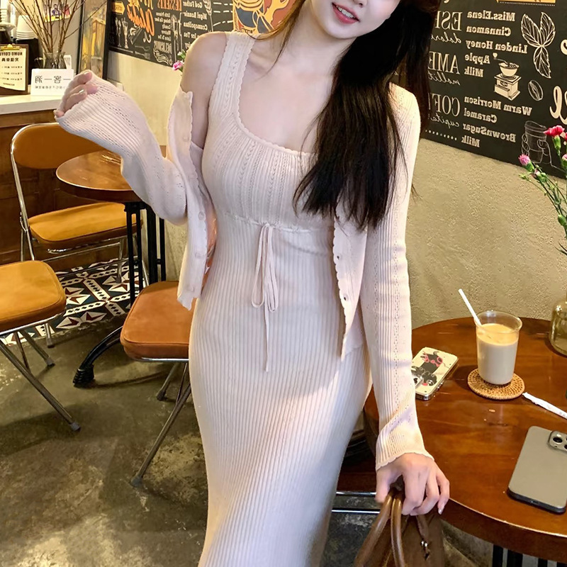 Polaberry French Knit Cardigan Camisole Set for Women Spring/Summer Elegant Dress Cardigan