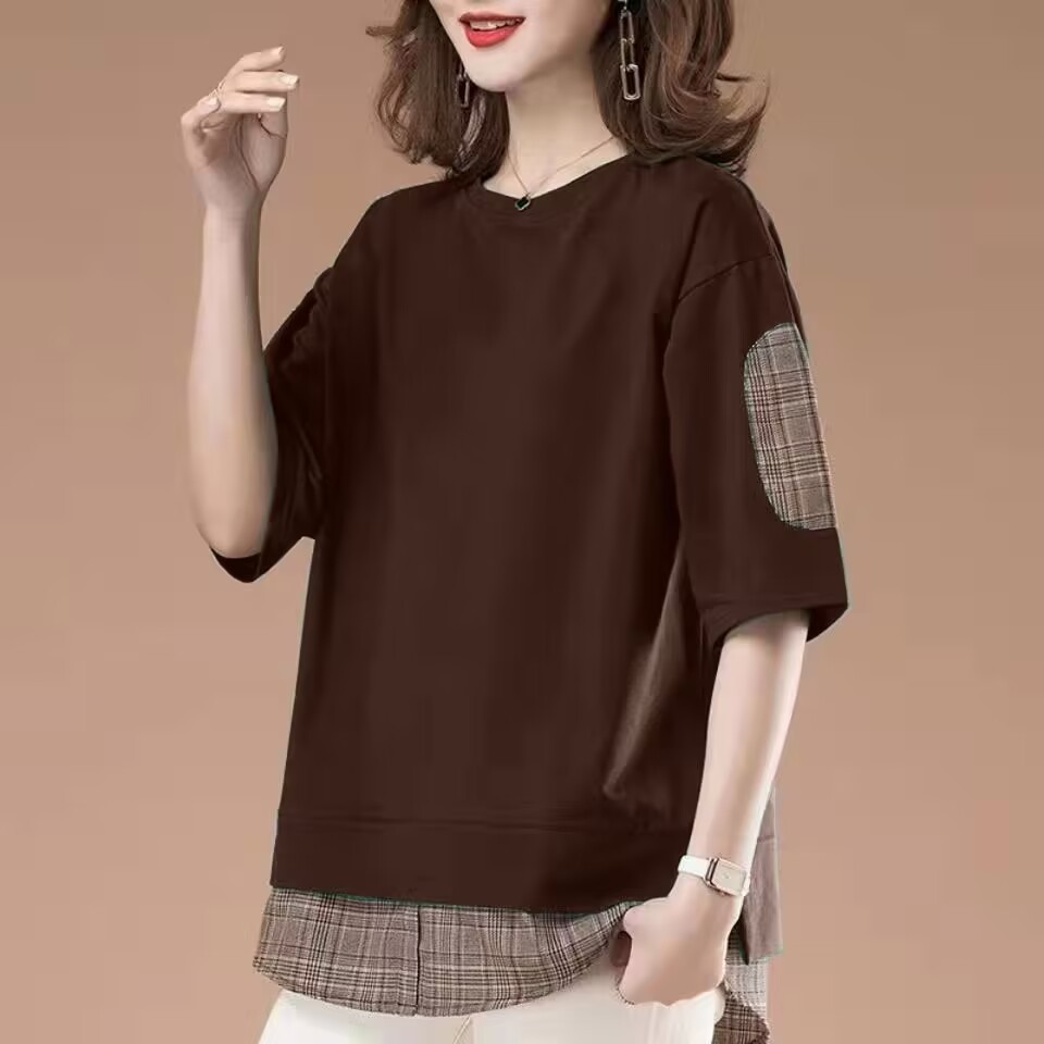 A Fake Two-Piece Hoodie With Long Sleeves, Designed For Women In Their Middle Age Loose Fit, Suitable For Summer Wear;_ecoleips.com