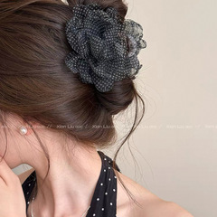 新しいフランスの優しい水玉模様の女性用ヘアクリップ、後頭部用の高級大型ヘアクリップ、雰囲気のある写真撮影