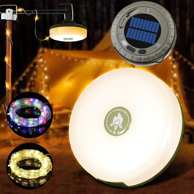 Солнечный многофункциональный кемпер светодиодный красочный струнный свет атмосфера подвеска палатки лампа наружное освещение зарядный фонарик