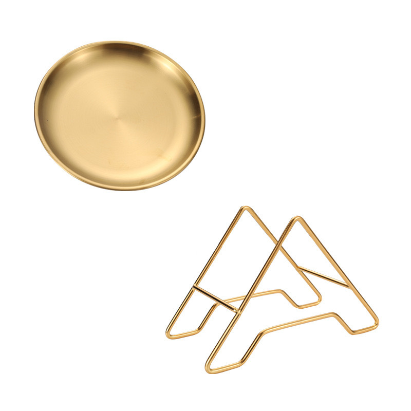 Retro de acero inoxidable de estilo coreano plato de hueso estante de almacenamiento de luz de lujo cafetería barbacoa placa Disco de Oro plato de merienda Placa de hueso de pala