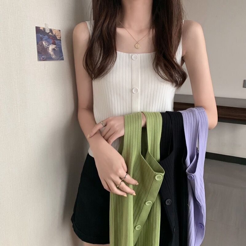 Knitted camisole women's inner summer design sense niche outdoor wear ins loose breast-covering sleeveless short top