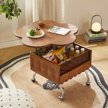 中复古法式实木移动升降折叠茶几家用小户型沙发床头收纳柜茶边几
