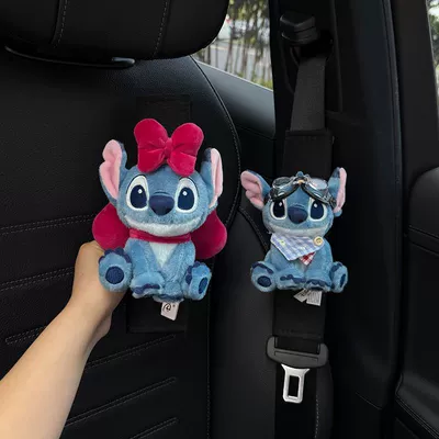 Authentic Stitch Car Seatbelt Other Automotive Interior Supplies - sweetheart-princess-blue-bib-stitch-2-black-shoulder-pads