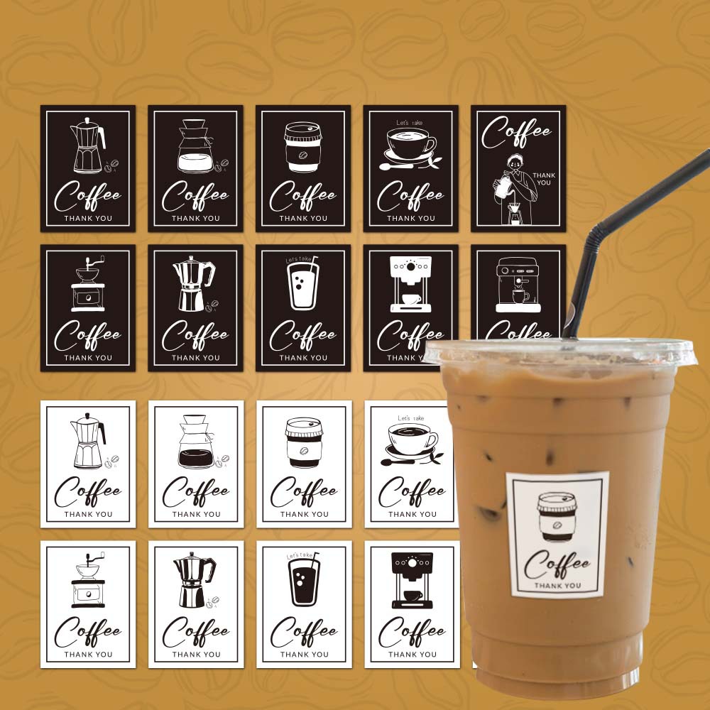 En stock al por mayor 100 unids/pack taza de café rectangular blanco y negro pegatinas caja de regalo pegatinas autoadhesivas pegatinas de embalaje