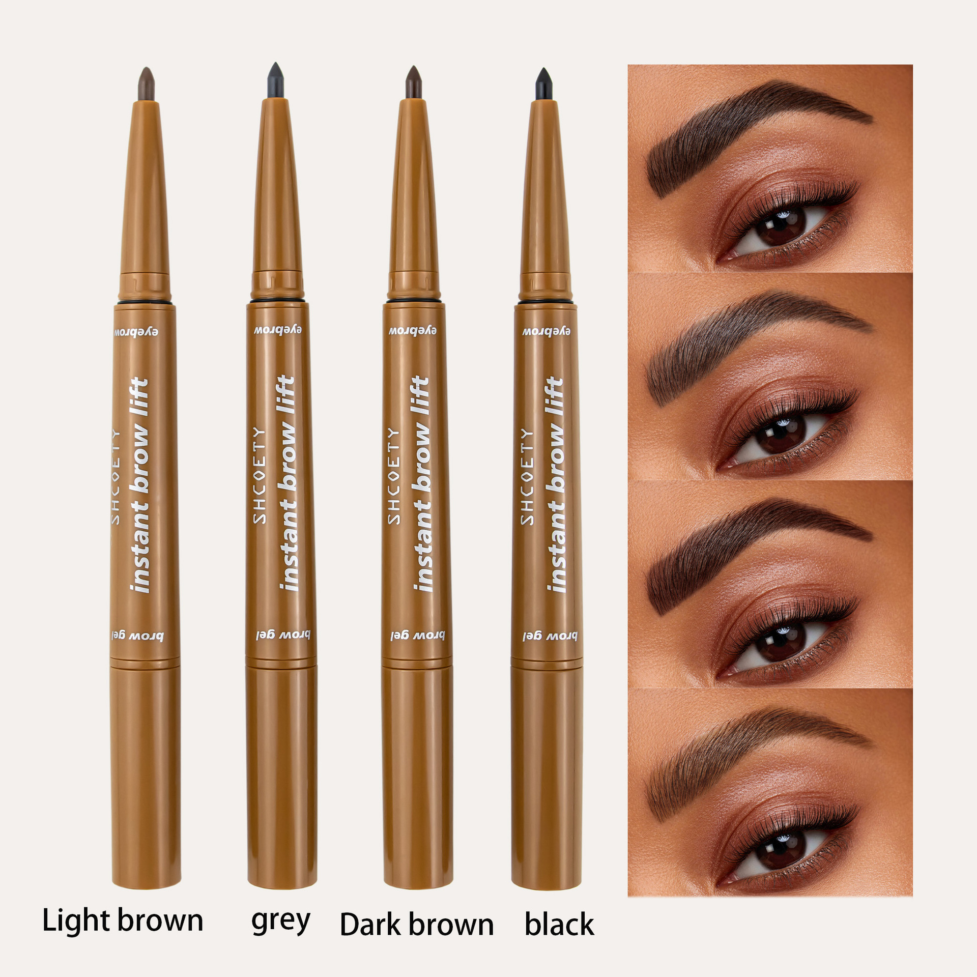 SHCOETY dual-head eyebrow pencil with eyebrow glue, automatic rotation, waterproof, non-fading, natural and long-lasting eyebrow dye, 4-color cross-border undefined