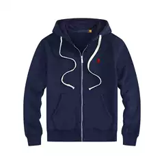 Men's Casual Paul Pique Polo Hooded Sweatshirt with Embroidered Pony Logo, Fleece-Lined Zip-Up Cardigan Coat for Men
